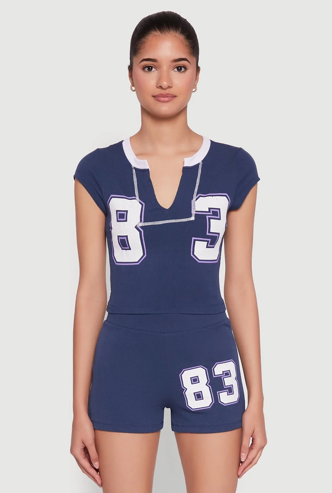 Womens 83 Notch Neck Top, Blue,