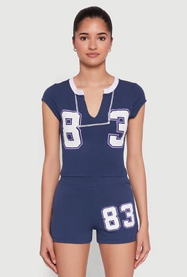 Womens 83 Notch Neck Top, Blue,