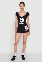 Womens 9 Miami Graphic Top, Black, Size L