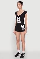 Womens 9 Miami Graphic Top, Black, Size L