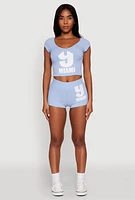 Womens 9 Miami Graphic Top, Blue, Size XL