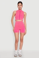 Womens Mineral Wash Seamless Zip Front Crop Top, Pink, Size L-XL