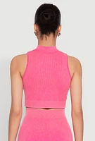 Womens Mineral Wash Seamless Zip Front Crop Top, Pink, Size L-XL