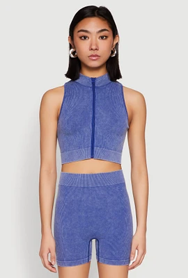 Womens Mineral Wash Seamless Zip Front Crop Top,