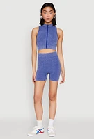 Womens Mineral Wash Seamless Zip Front Crop Top,