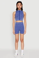 Womens Mineral Wash Seamless Zip Front Crop Top,