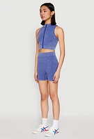 Womens Mineral Wash Seamless Zip Front Crop Top,