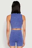 Womens Mineral Wash Seamless Zip Front Crop Top,