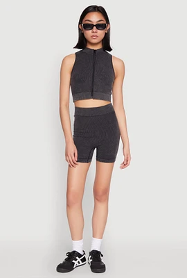 Womens Mineral Wash Seamless Bike Shorts, Black, Size S-M