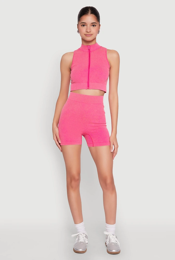 Womens Mineral Wash Seamless Bike Shorts, Pink, Size L-XL