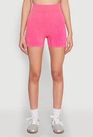 Womens Mineral Wash Seamless Bike Shorts, Pink, Size L-XL