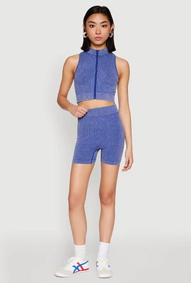Womens Mineral Wash Seamless Bike Shorts, Blue, Size L-XL