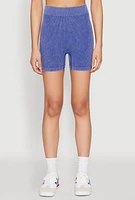 Womens Mineral Wash Seamless Bike Shorts, Blue, Size L-XL