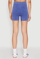 Womens Mineral Wash Seamless Bike Shorts, Blue, Size L-XL
