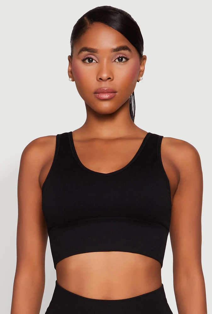 Womens Seamless Cropped Tank Top, Black, Size L-XL