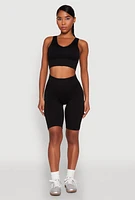 Womens Seamless Cropped Tank Top, Black, Size L-XL