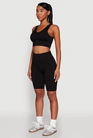 Womens Seamless Cropped Tank Top, Black, Size L-XL