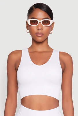 Womens Seamless Cropped Tank Top, White, Size L-XL