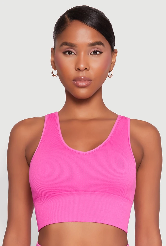 Womens Seamless Cropped Tank Top, Pink, Size L-XL