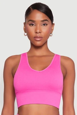 Womens Seamless Cropped Tank Top, Pink, Size L-XL