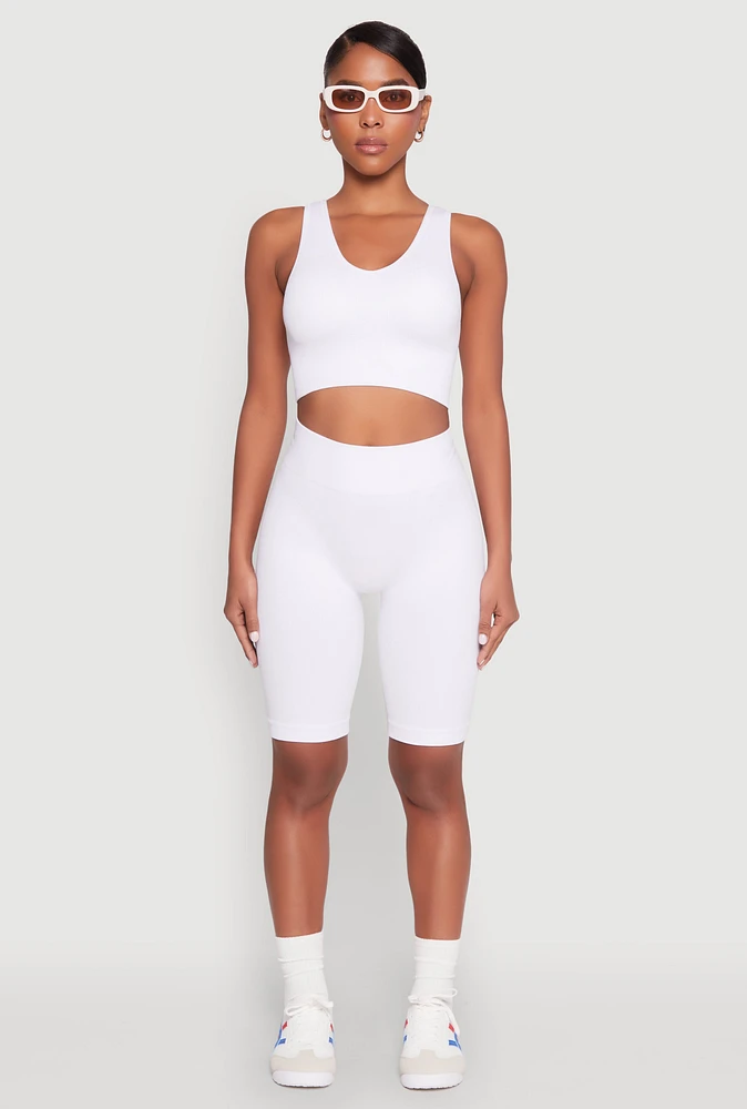 Womens Seamless High Waisted Bike Shorts, White, Size L-XL