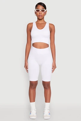Womens Seamless High Waisted Bike Shorts, White, Size L-XL