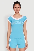 Womens Contrast Trim London Graphic Top,