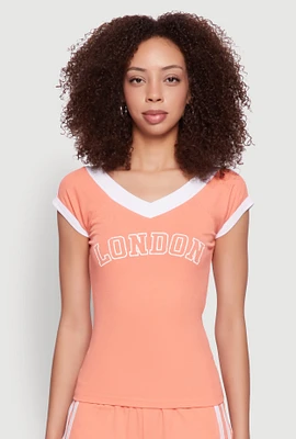 Womens Contrast Trim London Graphic Top, Orange, Size S