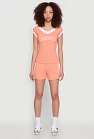 Womens Contrast Trim London Graphic Top, Orange, Size S