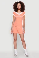 Womens Contrast Trim London Graphic Top, Orange, Size S