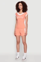 Womens Contrast Trim London Graphic Top, Orange, Size S