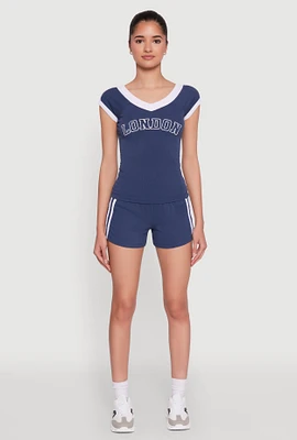 Womens High Waisted Varsity Stripe Bike Shorts,