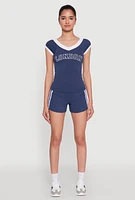 Womens High Waisted Varsity Stripe Bike Shorts,