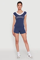 Womens High Waisted Varsity Stripe Bike Shorts,