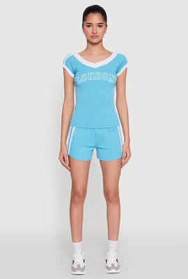 Womens High Waisted Varsity Stripe Bike Shorts,