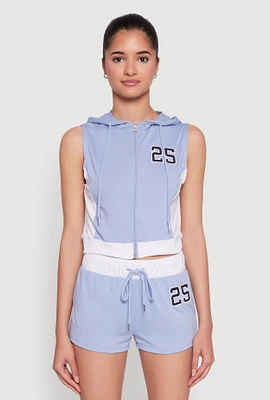 Womens 25 Graphic Hooded Zip Front Vest,