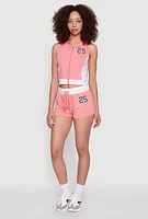 Womens 25 Graphic Hooded Zip Front Vest,