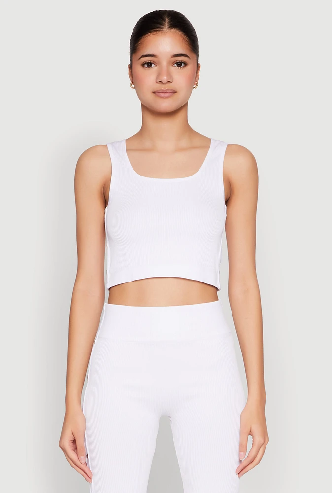 Womens Grommet Side Cropped Tank Top, White, Size S-M