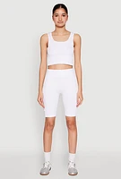 Womens Grommet Side Cropped Tank Top, White, Size S-M