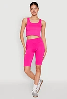 Womens Grommet Side Cropped Tank Top, Pink, Size L-XL