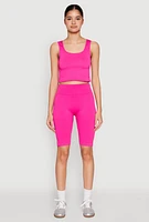 Womens Grommet Side Cropped Tank Top, Pink, Size L-XL