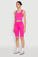 Womens Grommet Side Cropped Tank Top, Pink, Size L-XL