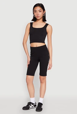 Womens Grommet Side Biker Shorts, Black,