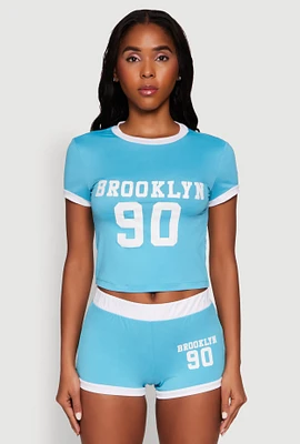 Womens Brooklyn 90 Graphic T Shirt, Blue, Size S