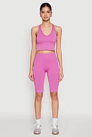 Womens Keyhole Back Cropped Tank Top, Purple, Size S-M