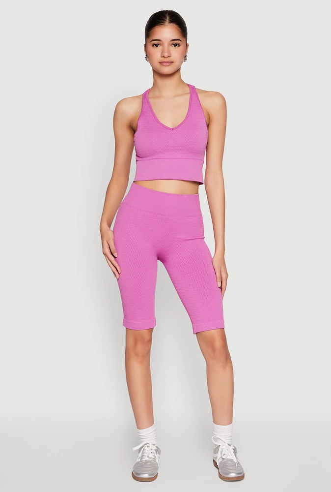 Womens Seamless Bermuda Bike Shorts, Purple, Size L-XL