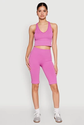 Womens Seamless Bermuda Bike Shorts, Purple, Size L-XL