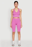 Womens Seamless Bermuda Bike Shorts, Purple, Size L-XL