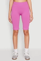 Womens Seamless Bermuda Bike Shorts, Purple, Size L-XL