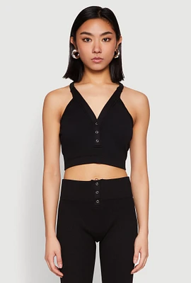 Womens Sleeveless Racerback Henley Crop Top,